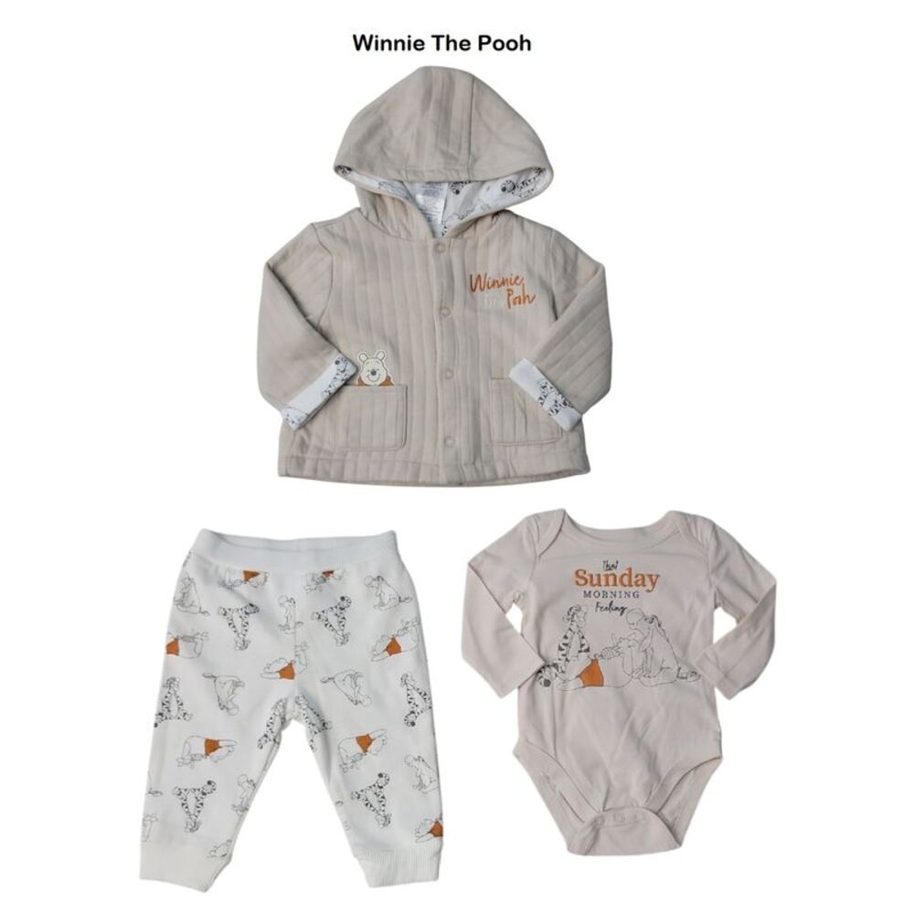 Character Baby Warm 3-Piece Hooded Jacket One-Piece Jogger Set - Winnie The Pooh